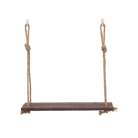 Wooden Hanging Shelf Swing Rope Floating Shelves 3 Tier Jute Rope Wall Display Rack(Dark Brown) 47%