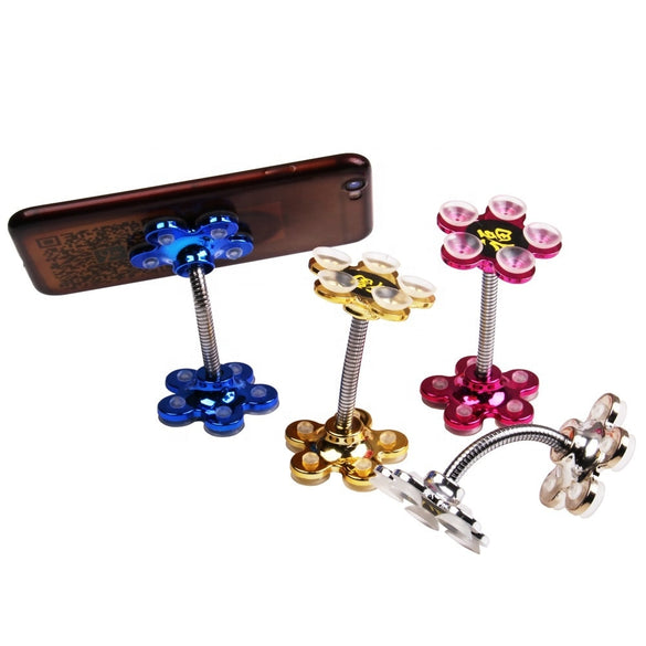 Sucker Stand for Cell Phone 360 degree Rotatable Metal Flower Magic Suction Cup Mobile Phone Holder Car Bracket Mount Compatible