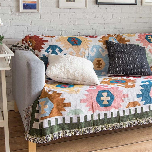 European Geometry Throw Blanket Sofa Decorative Slipcover Cobertor on Sofa Beds Plane Travel Plaid Non-slip Stitching Blankets