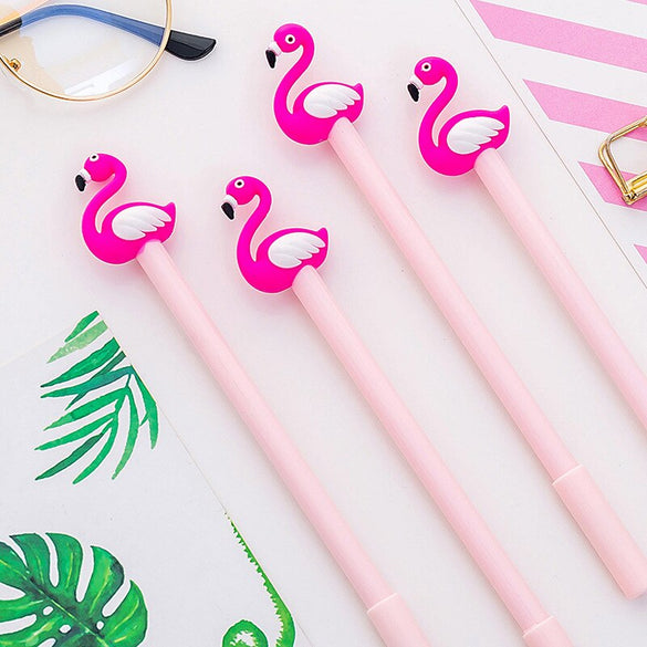 1 PCS Kawaii Cartoon 0.38mm Writing Pen Lucky Pink Flamingo Gel Pen Signature Pen Escolar Papelaria  School Office Supply