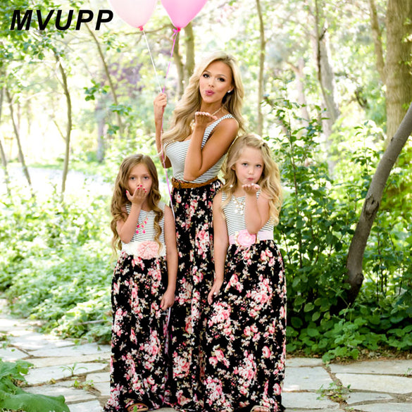 MVUPP Mommy and me family matching mother daughter dresses clothes striped mom daughter dress kids parent child outfits look