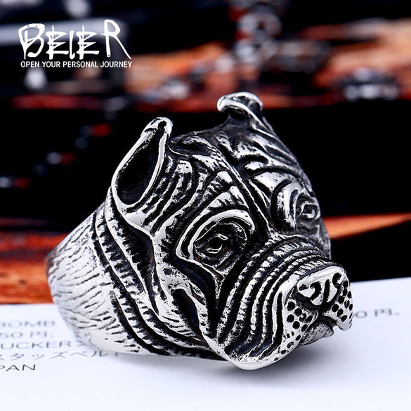 316L Stainless Steel Titanium Viking Animal Pit Bull Dog Ring Men Personality Unique Men's Amulet Jewelry BR8-181 US Size