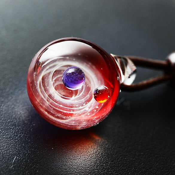 LKO Nebula Cosmic Handmade Galaxy Glass Pendant with Rope Necklace Lucky Men Women Couple Jewelry Valentine's Day Present