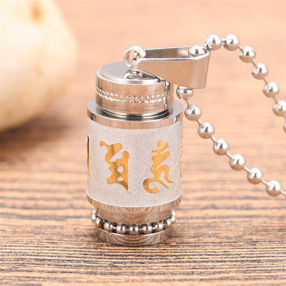 Stainless Steel Buddhism Six Words Rotatable Necklace women Om Mani Padme Hum Prayer Wheel Mantra Bottle Urn men Necklace