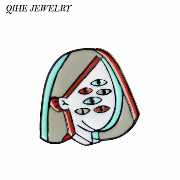 QIHE JEWELRY Picasso Eyeball Face Women Enamel pins Art Brooches Badges Lapel pins Brooches for men women girl