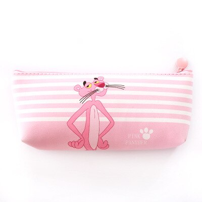 Cute Pink Panther Pencil Bag Pen Case for Girls Pouch Bag Make Up Case PU Stationery Pouch with Zipper School Supplies