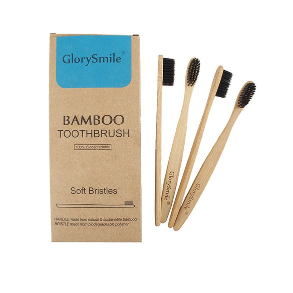 GlorySmile 4 Pack Environmentally Bamboo Toothbrush 100% Biodegradable Soft Bristles and Natural Wooden Handle for Deep Clean