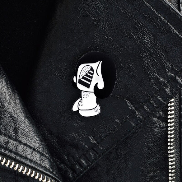 GDHY Black White Girl Brooch No Face Girl Space Stairs Enamel Pins For Women Cute Packback Clothes Icon Badge Jewelry Gifts