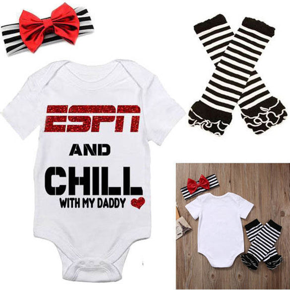New  Newborn Baby Girl Tops Romper +Leg Warmers Headband Outfit Clothes Set