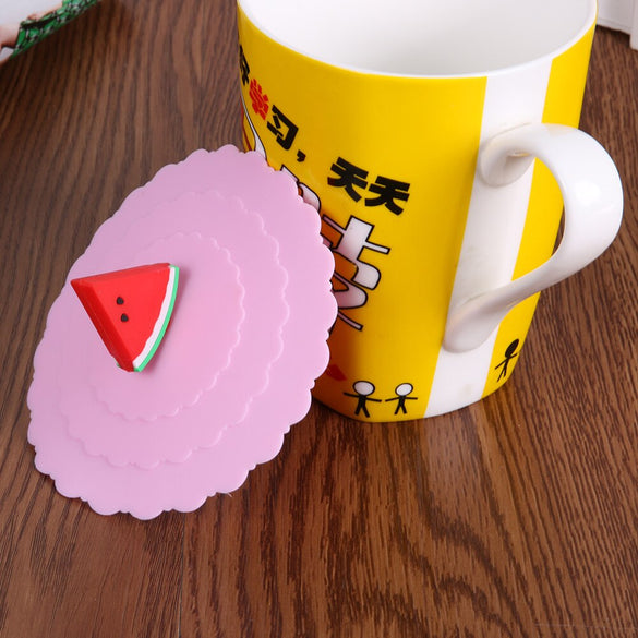 Reuseable Cute Silicone Cup Cover Cartoon Fruit Cups Lid Dustproof Leakproof Airtight Sealed Cover for Tea Coffee Mugs