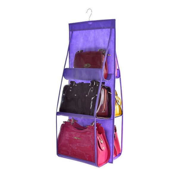 6 Pocket Hanging Handbag Organizer for Wardrobe Closet Transparent Storage Bag Door Wall Clear Sundry Shoe Bag with Hanger Pouch