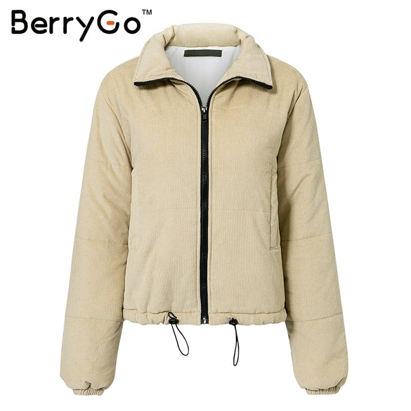 BerryGo Casual corduroy thick parka overcoat Winter warm fashion outerwear coats Women oversize streetwear jacket coat female