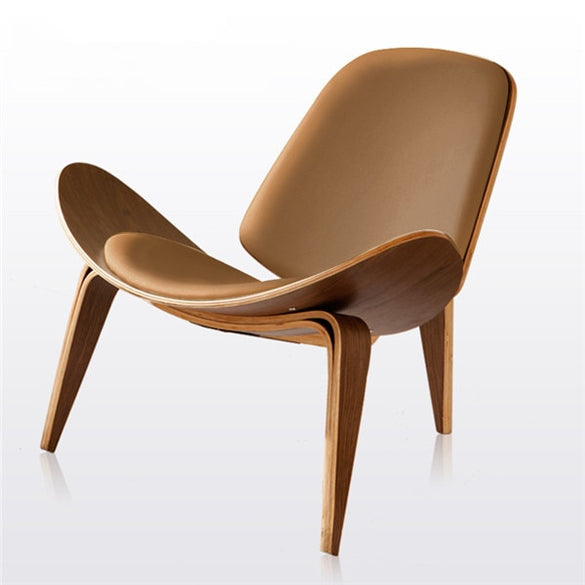Hans Wegner Style Three-Legged Shell Chair Ash Plywood Black Faux Leather Living Room Furniture Modern Shell Chair Replica