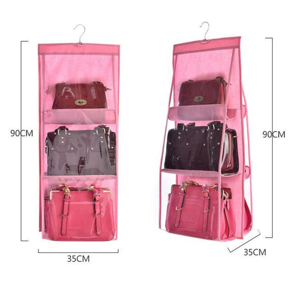 6 Pocket Hanging Handbag Organizer for Wardrobe Closet Transparent Storage Bag Door Wall Clear Sundry Shoe Bag with Hanger Pouch