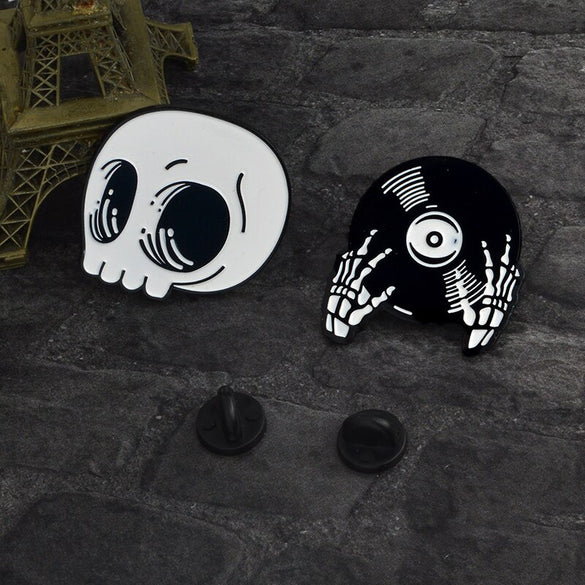 QIHE JEWELRY Skeleton pin Skull pin Vampire brooches Badges Halloween jewelry Goth Punk Dark Black Pins collection