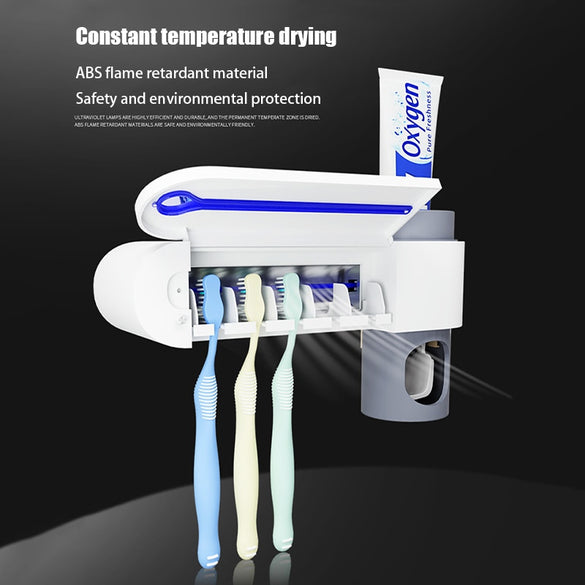 2 in 1 UV Light Ultraviolet Toothbrush Sterilizer Toothbrush Holder Automatic Toothpaste Squeezers Dispenser Home Bathroom Set
