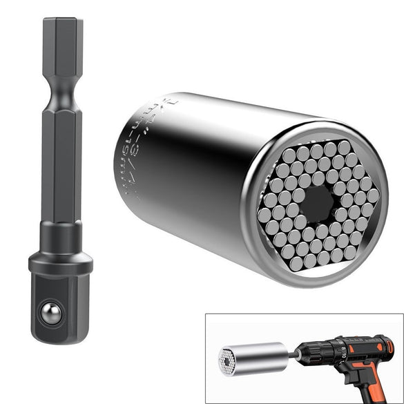 Ratchet Gator Grip Original Universal Socket Wrench Power Drill Adapter Set and 105 Degree Right Angle Extension 1/4" Drive Bit
