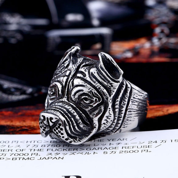316L Stainless Steel Titanium Viking Animal Pit Bull Dog Ring Men Personality Unique Men's Amulet Jewelry BR8-181 US Size