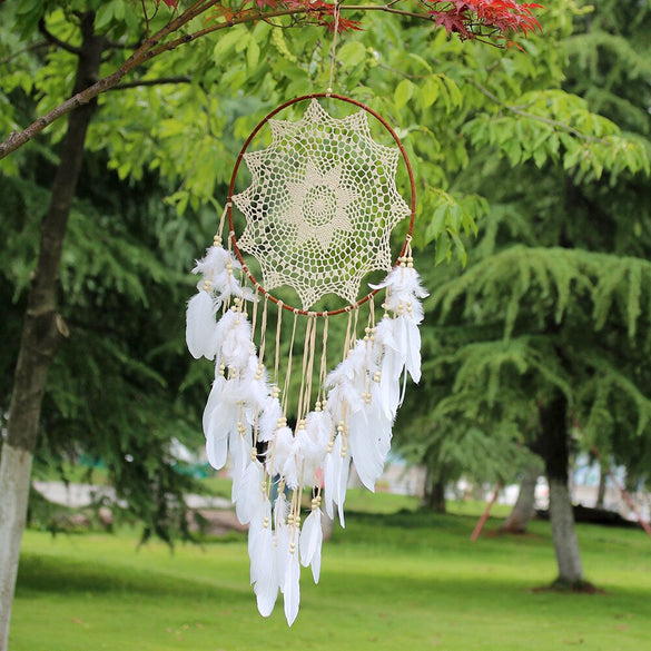 Home Decoration Hanging Dreamcatcher Large Handmade White Feather Lace Indian dream catchers Ornament Mascot Gift 2020 Hot Q50
