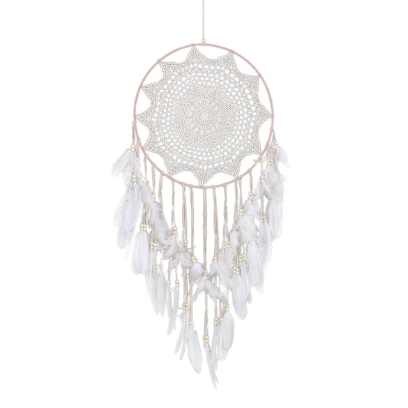 Home Decoration Hanging Dreamcatcher Large Handmade White Feather Lace Indian dream catchers Ornament Mascot Gift 2020 Hot Q50 (White 110cm)