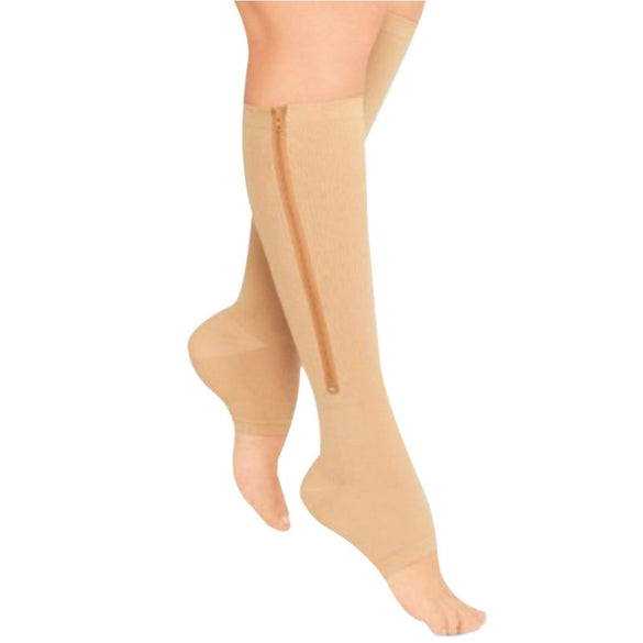 New Women Zipper Compression Socks Zip Leg Support Knee Sox Open Toe Sock S/M/XL Y1