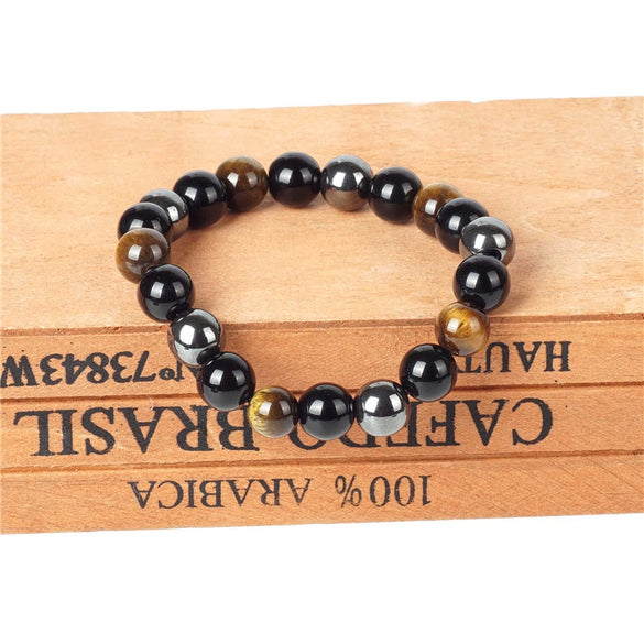 TopGoods Natural Hematite Tiger Eye Black Obsidian Stone Bracelet for Women 10mm Beaded Men Magnetic Health Protection Bracelets