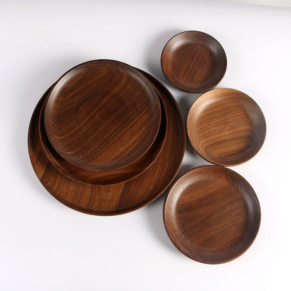 High Quality Plates Black Walnut Wooden Tableware Beech Wood Plate Handmade Log Dish For Daily Use Gifts