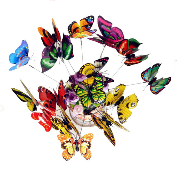 25Pcs Colorful 3D Double Layer Butterfly On Sticks Home Yard Lawn Flowerpot Plant Decoration Garden Ornament DIY Lawn Craft