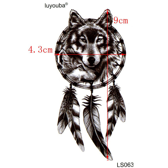 Black Wolf Waterproof Temporary Tattoos Men harajuku Beauty animal tatouage  tatoo kids stickers Halloween Feather Henna Tattoo