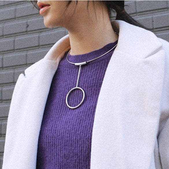 2 Color Gold Silver Color Minimalist Torques Big Circle Hyperbole Adjustable Chocker Necklaces For Women Neckless Jewelry