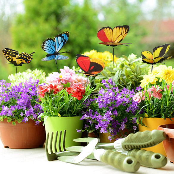 25Pcs Colorful 3D Double Layer Butterfly On Sticks Home Yard Lawn Flowerpot Plant Decoration Garden Ornament DIY Lawn Craft