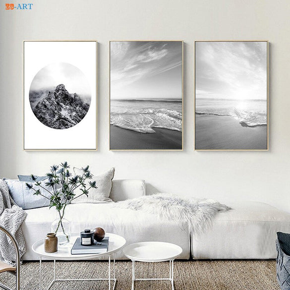 Nature Poster Canvas Painting Black and White Wall Art Poster and Print Wall Pictures Office Decor Mountain Beach Canvas Prints