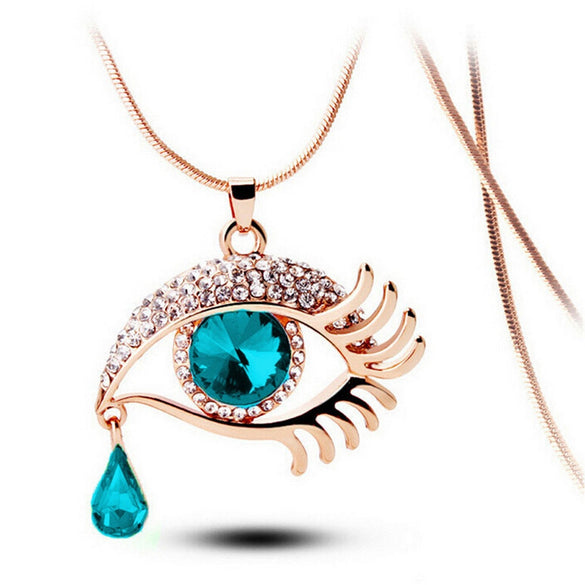 2018 hot sale Fashion Magic Eye Crystal Tear Drop Eyelashes Necklace Long Sweater Chain Jewelry gift drop shipping Jan 19