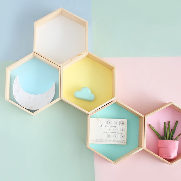 Nordic Style Nursery Kids Room Decoration Shelf Wooden Pink White Honeycomb Hexagon Shelves for Baby Child Bedroom Dekoration