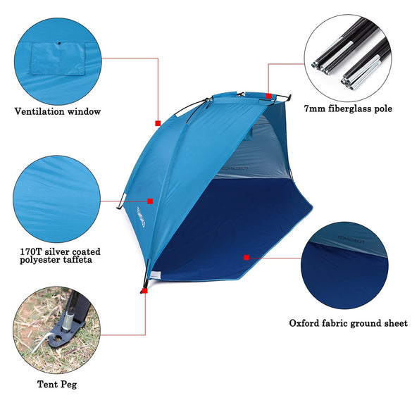 TOMSHOO Outdoor Beach Tent Sunshine Shelter 2 Person Sturdy  170T Polyester Sunshade Tent for Fishing Camping Hiking Picnic Park