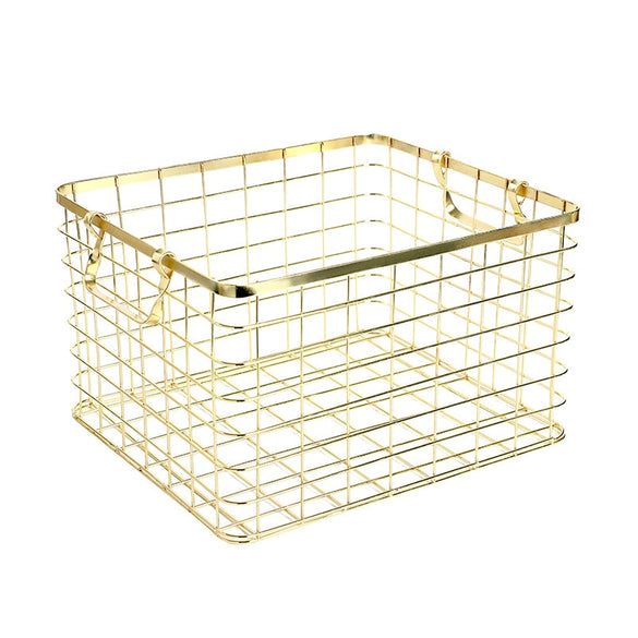 Metal Rose Gold Storage Basket Vogue Chic Nordic Hand-made Iron Net Table Shelves Basket Bath Clothes Cosmetics Storage Basket