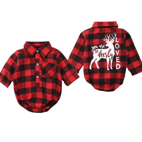 Pudcoco Baby Girls And Boys Unisex Clothes Christmas Plaid Rompers Newborn Baby 0-18 Monthes Fits One Piece Suit Cartoon Elk New