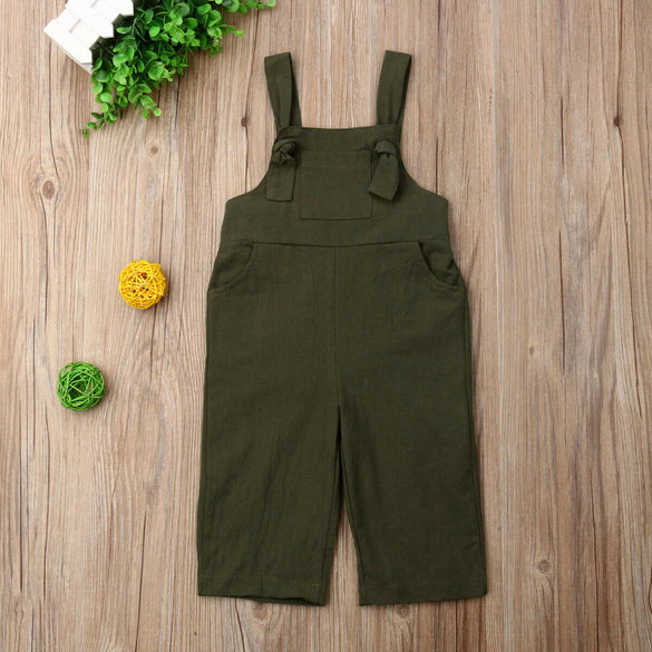 Toddler Sweet Kids Boys Girls Clothes Linen Solid Causal Sleeveless Dungaree Jumpsuit Playsuit Overalls Outfits Newest Fashion