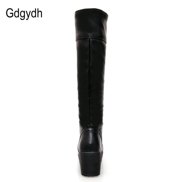 Gdgydh Large Size 43 Lace Up Knee High Boots Women Autumn Soft Leather Fashion White Square Heel Woman Shoes Winter Hot Sale