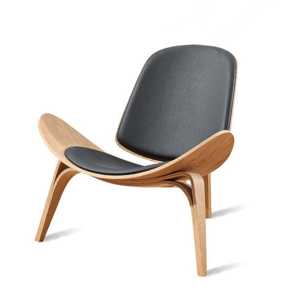 Hans Wegner Style Three-Legged Shell Chair Ash Plywood Black Faux Leather Living Room Furniture Modern Shell Chair Replica