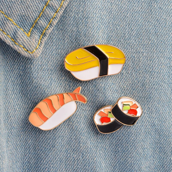 Carttoon Sushi brooch Metal Enamel Pins for women Denim Jacket Backpack Collar Lapel Pin Badge Fashion Japanese style Jewelry
