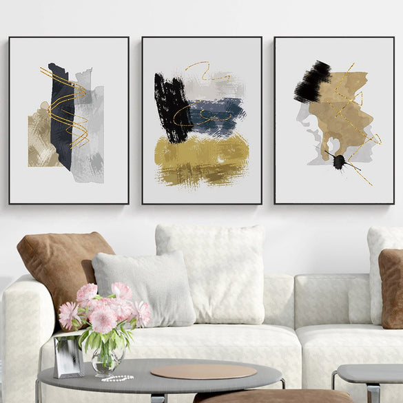 Black and grey Golden Abstract Painting Oil Painting Canvas Print Pictures Posters Decorative Wall Pictures For Living Room