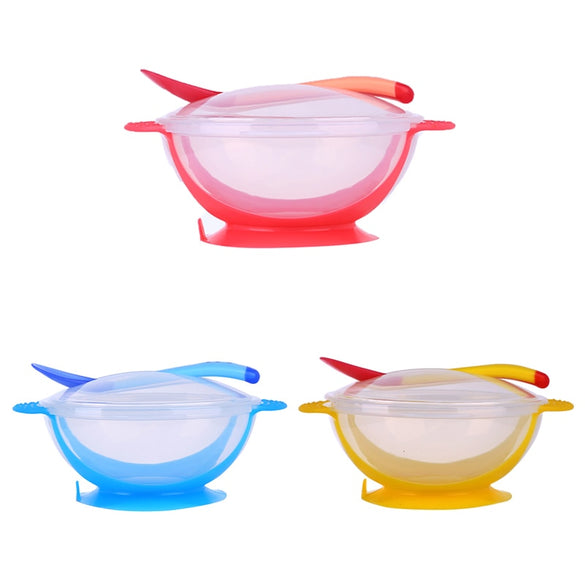 3 PCS/Set Baby Bowl Cover Spoon Dinnerware Set Infant Cutlery Sets Drop Resistance Temperature Sensing Baby Feeding Products