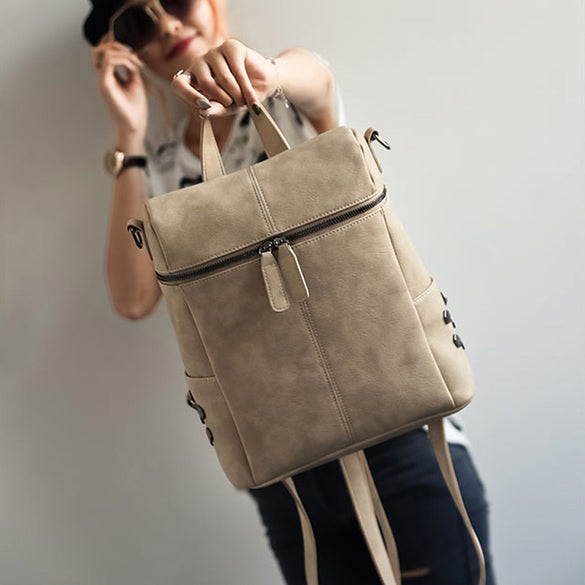 Simple Style Backpack Women Leather Backpacks For Teenage Girls School Bags Fashion Vintage Solid Black Shoulder Bag Youth XA568