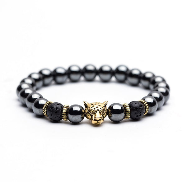 Charm Natural stone bracelets High quality Golden&Black Crown Dumbbells Men's bracelets Hematite Beads Bracelet For Women Men