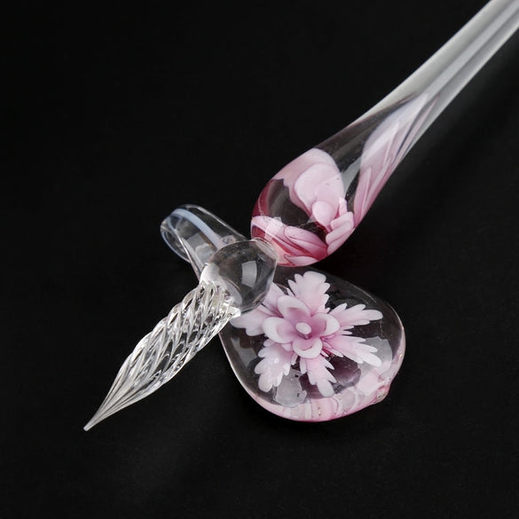 Vintage Handmade Art Elegant Crystal Floral Glass Dip Pen Sign Ink Pens Gift