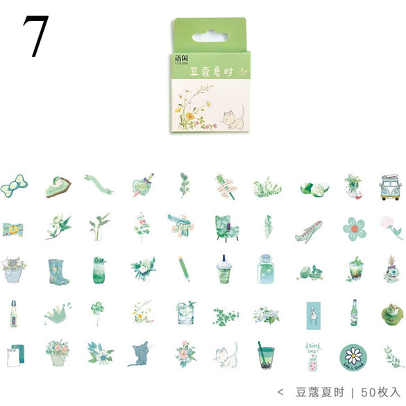 50Pcs Cute Plant Stationery Stickers Kawaii Drink Stickers Paper Adhesive Stickers For Kids DIY Scrapbooking Diary Photos Albums