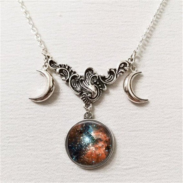 Milky way constellationTriple moon necklace,witch pagan jewelry,silver half moon