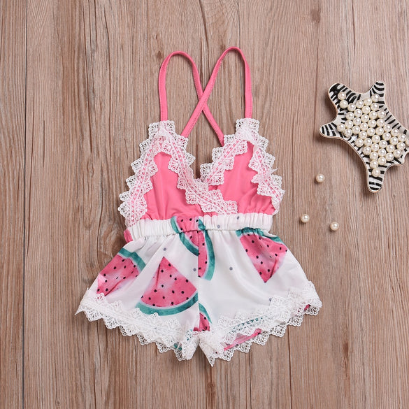 Newborn Toddler Baby Girl Lace Water Melon Romper Jumpsuit Christening Strap Cute Summer Clothes Outfit