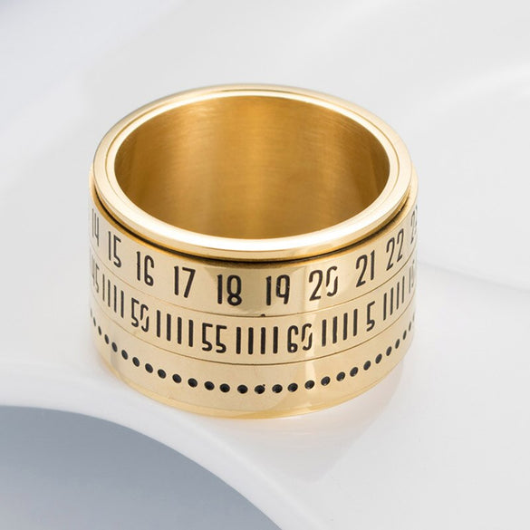 EdgLifU  Men Time Rotating Rings Titanium Steel Arabic Numerals Calendar Rings Black Clock  Band Ring Ring for Men Jewelry